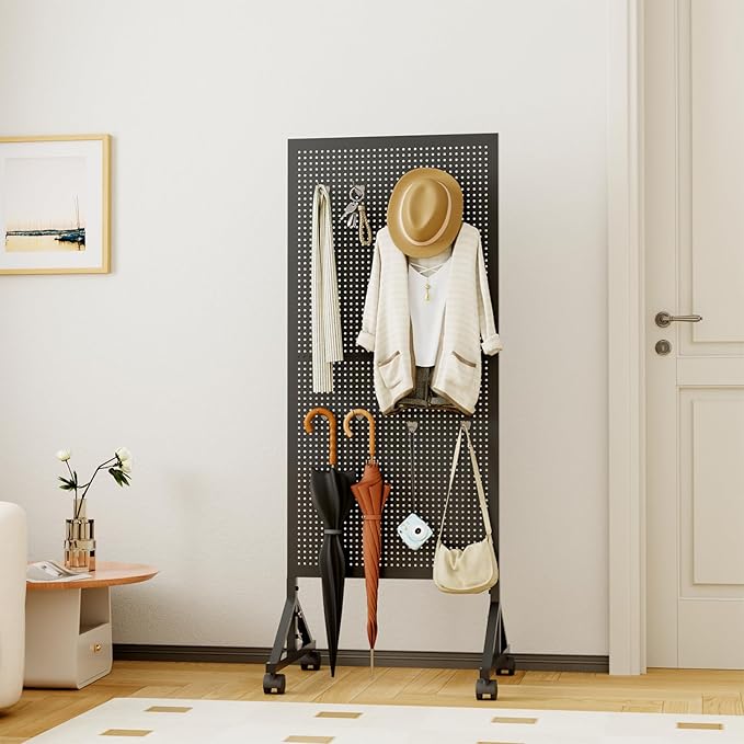 Metal Pegboard Display Stand 2 x 4.9 Feet, Adjustable Height with 40 Peg Board Hooks and Wheels, pegboard display rack, Craft Display Rack, Retail Display Rack, Garage Peg Board, Pegboard