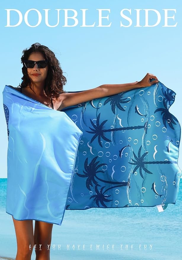4 Pack Microfiber Lightweight Thin Beach Towel Sand Free Quick Dry Super Absorbent Compact Oversized Large Towels for Swimming Pool Yoga Gym Travel Vacation Accessories Essentials Adults