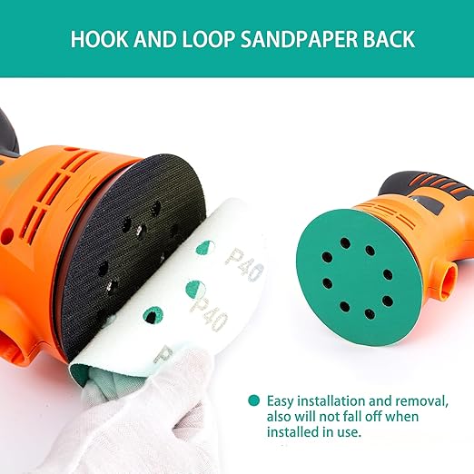 100PCS 320 Grit Premium Green Sanding Discs, 5-Inch 8-Hole Sandpaper for Random Orbital Sander