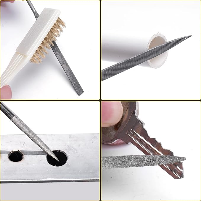 Topec Small File Set, Needle Diamond Files 15PCS, 7pcs Jewlers Files & 7pcs Steel Files with Metal Brush and Storage Bag，for Precision Metal File Work, Wood, Jewelry, Plastic, DIY Carving Tool Kit