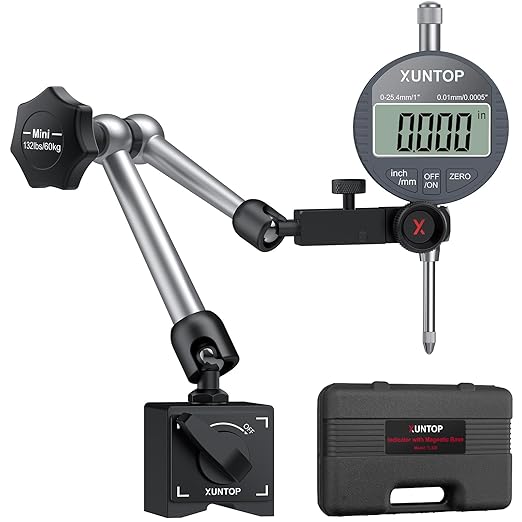 Digital Dial Indicator 1inch/0.0005inch with 132lbs/60kg Magnetic Base,Inch/Metric Conversion LCD Display Electronic Indicator, Dial Test Gauge for Lathe,3D Printer,CNC,Indusrial