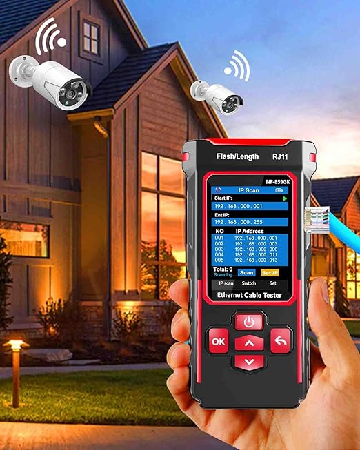 NF-859GK Network Cable Tester with lP Tester,VFL 10mwVisual Fault Locator,PING/POE/RJ45 RJ11 TDR CAT5CAT6 Cable Toner Ethernet Tester for Phone LinesCAT3,Wire Tracer LAN Network Tool