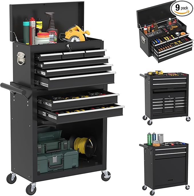 Rolling Tool Box with Wheels, 8-Drawer High Capacity Tool Chest with Wheels, Removable Storage Toolbox with Lock for Garage, Workshop