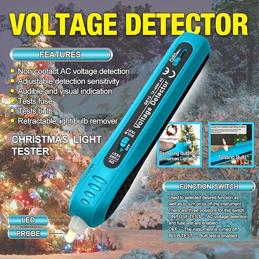 allsun 12-600Vac Christmas Light Tester with 50 pcs of 2.5 Volt Replacement Bulbs, BT20 Digital Battery Tester Electrical Test Kit