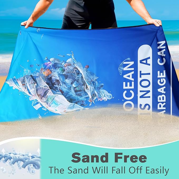 Protect Ocean Environment Beach Towel Oversized 36" x 72", Thin Lightweight Sand Free Quick Dry Microfiber Towel for Swimming Pool Cruise Camping Travel