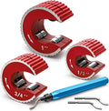 YOUEON Tubing Cutter Set, 6-Piece Copper Pipe Cutter Kit with Self-Tightening C-Shape Cutters (1/2", 3/4", 1"), Deburring Tool with 2 Extra Blades, for PVC, Copper, and Aluminum Pipes