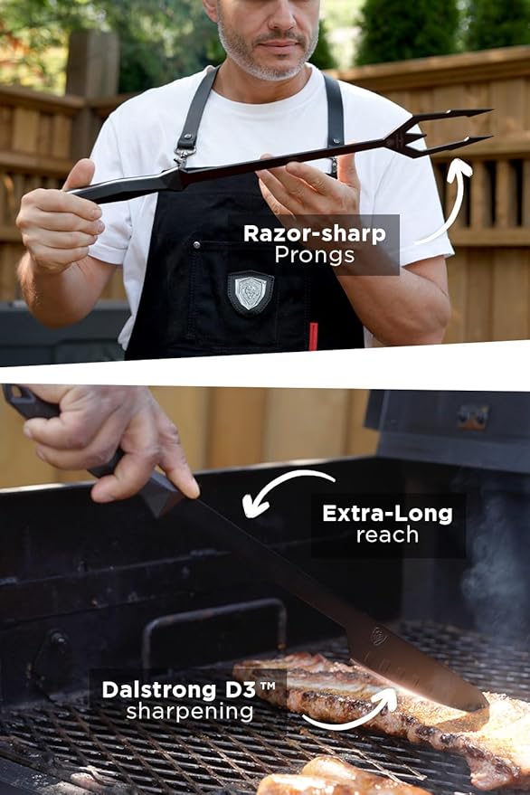 Dalstrong BBQ Trident Carving Knife Set-Shadow Black Series-Black Titanium Nitride Coated-Extra-Long Knife & Fork Set-Razor Sharp-High Carbon Steel-NSF Certified