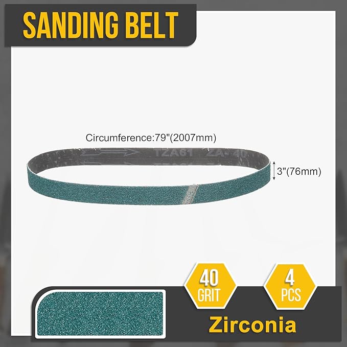 3 x 79 Inch Sanding Belt, 4 Pcs 40 Grit Zirconia Knife Sharpener Belts Work Sharpening for Belt Sander Knife Carving Tool Metal Working