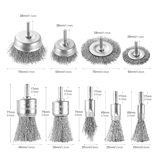 Wire Brush for Drill Set, 9Pcs Cup, Wheel & End Brush Kit with 1/4” Shank, Carbon Steel Drill Brush Attachments for Rust Removal, Stripping, and Abrasive