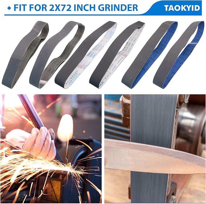 Taokyid 6 Pack 2 x 72 Inch Silicon Carbide Sanding Belts, 120, 240, 400, 600, 800, 1000 Assorted Grits 2x72 Inch Belt Sander Belts For Knife Sharpening and Metalworking, 2x72 Grinding Belt