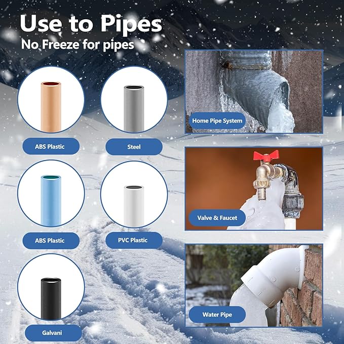 Pipe Heating Cable 120FT (3FT-200FT) for Metal & Plastic Water Pipes - Freeze Protection up to -40°F, 5W/FT 120V Heat Tape to Keep Water Flowing