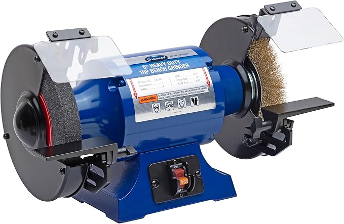 Eastwood 8 Inch Heavy Duty 1HP Bench Grinder | Industrial Grade High Precision Bench Grinder | Includes 8" Grinding Wheel & Crimped Wire Wheel with 3450 RPM Motor | Easy to Remove Wheel Guard Sides