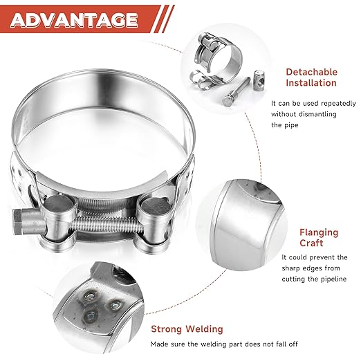 AKIHISA 4 Pack 44-47mm ID Range T-Bolt Hose Clamp,304 Stainless Steel Adjustable Heavy Duty Pipe Strap Clamps 1.73-1.85 Inch
