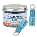 AutCreation 150PCS Heat Shrink Ring Terminals #8 Blue 16-14 AWG Marine Grade Electrical Wire Connectors, Tinned Red Copper Resistant Ring Connectors, Insulated Waterproof Crimp Terminals