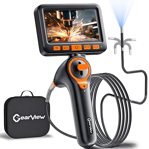 Articulating Borescope Camera with Light, 210° Dual-Direction Inspection Scope with 5" 1080P Screen, 6.2mm IP67 Waterproof Probe, 6 LED Lights, 3X Zoom, for Automotive, Sewer, Plumbing, HVAC