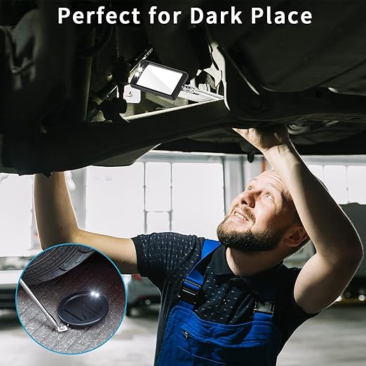 2 Pieces Telescoping Inspection Mirror LED Light Set with Large 3.75" Round Mirror, and 3.3" Square Mirror, Flexible 360 Swivel, for Inspection Viewing, Mechanic Checking, Observation