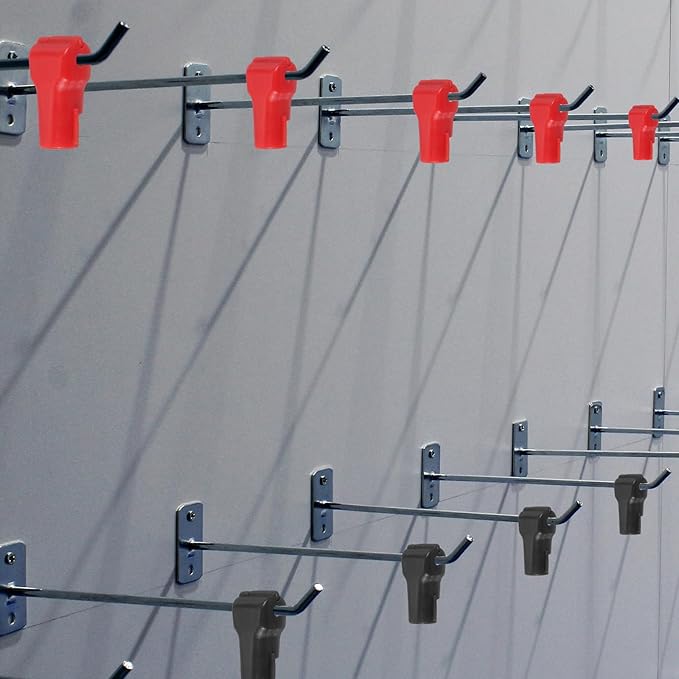 PATIKIL 6 mm Stop Peg Lock, 25 Pcs Pegboard Hooks Anti Sweep Theft Hook Locks Plastic Pegs for Mobile Accessories Shop Clothes Retail Security Display, Red