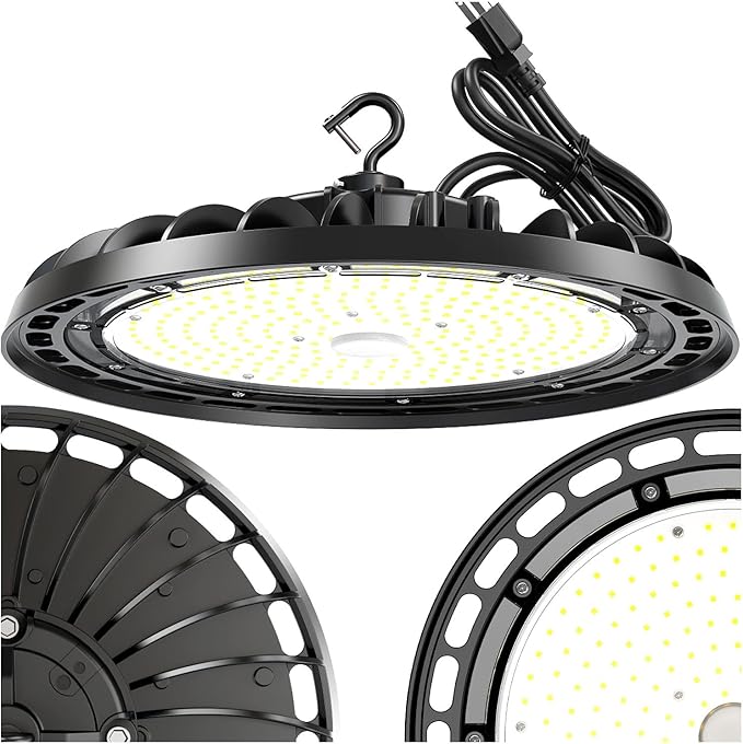 LED High Bay Light 240W, 12' UFO Commercial Lighting Fixture w/Isolated Power Supply, w/Plug for Garage Shop Warehouse Workshop, 5000k 35000lm Dimmable IP65 UL ETL Listed (1-Pack)