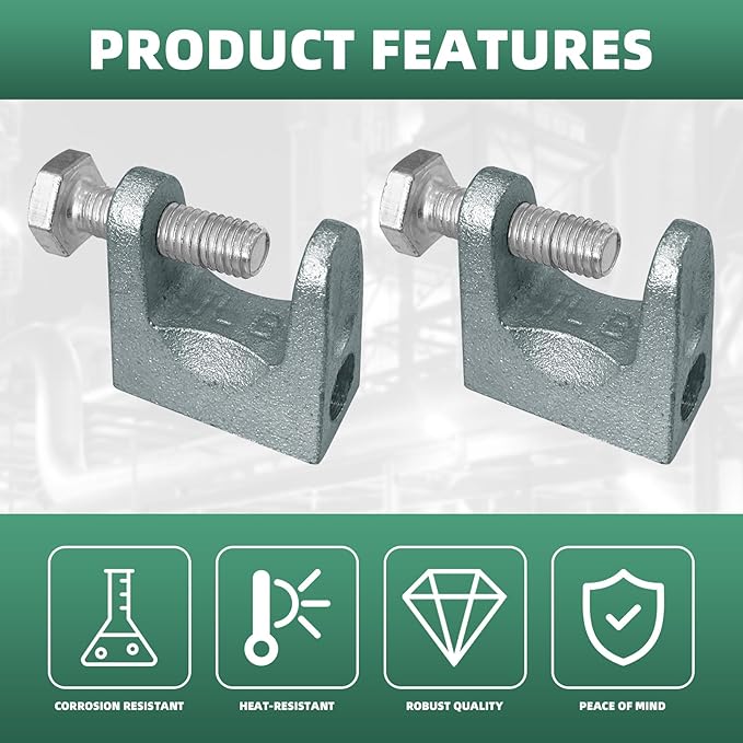 8Pcs Beam Clamp, 1" Jaw Opening Adjustable C Beam Clamps, Zinc Plated Iron Joist Jaw Clamp Tool, 1/2" Diameter Threaded Rod