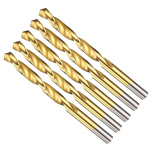 Drill Bit, 5/16" Cutting Diameter (7.938mm), 4241 HSS TiN Coated 118° Cutting Angle Versatile Jobber Bits - (Applications: for Drilling Plastic Wood Soft Thin Metal), 5-Pieces