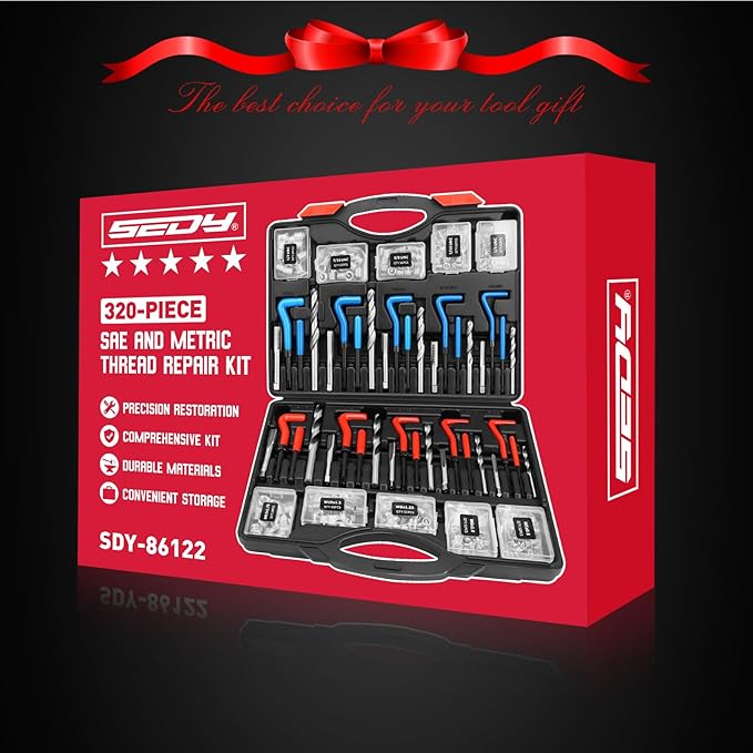 Helicoil Thread Repair Tool Kit: 320-Piece Metric SAE Heli Coil Rethreading Insert Drill Bits Spark Plug Automotive Engine Motor Stud Bolt Tap Universal Threaded Restorer Restoring Rethread