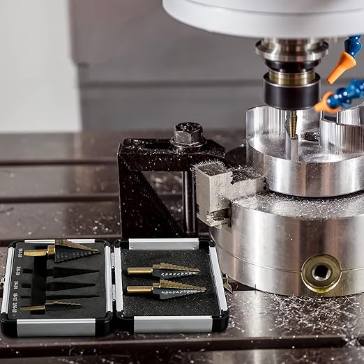 Step Drill Bits, 5PCS HSS Titanium Step Drill Bit Set, 50 Sizes High Speed Steel Step Bits for Metal with Aluminum Case