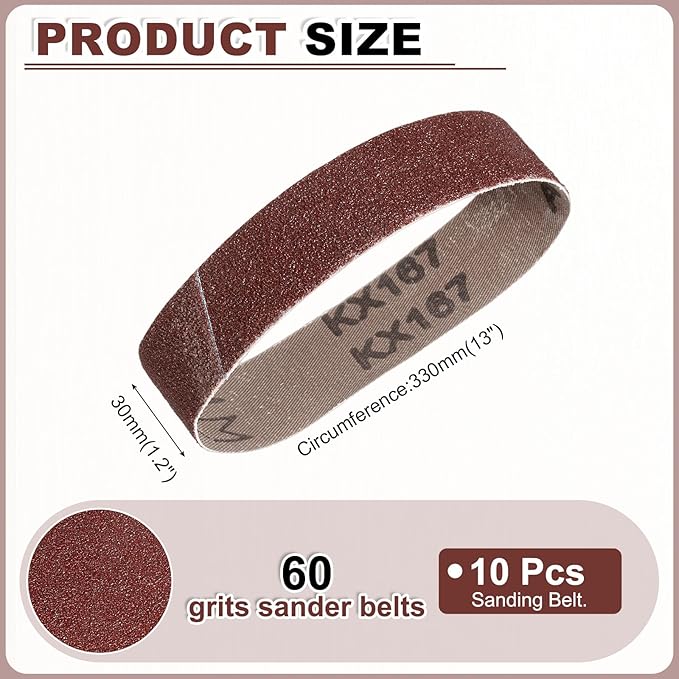 HARFINGTON 1.2 x 13 Inch Sanding Belts, 10 Pcs 60 Grits Aluminum Oxide Abrasive Belt Sander File Belt for Woodworking, Metal Polishing, Knife Sharpener