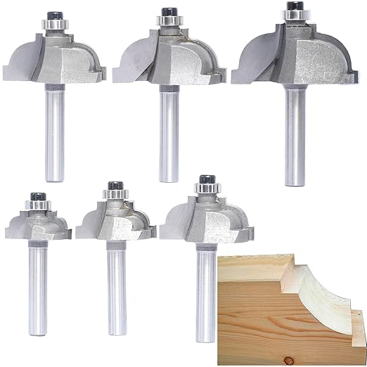6pcs Classical Cove Router Bit Set,1/4" Shank Cove & Fillet Bits,Carbide Tipped Cutters for Wood Standard Cove Profiling,Molding,Edging