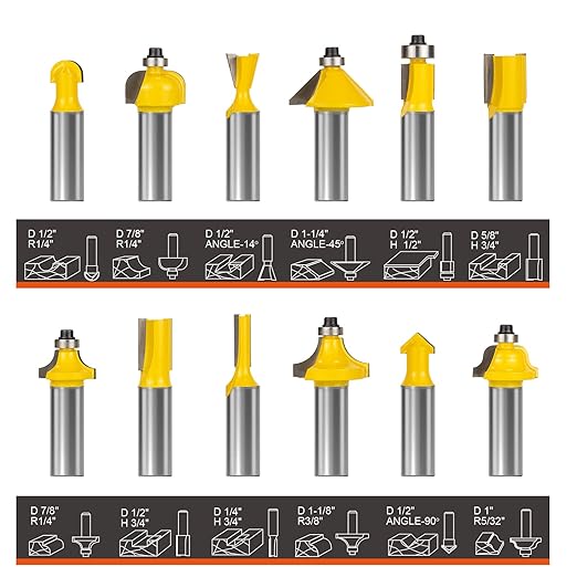 Router Bits Set 1/2 Inch Shank - BAIDETS 12 Pieces 1/2" Tungsten Carbide Router Bits, Woodwork Tools