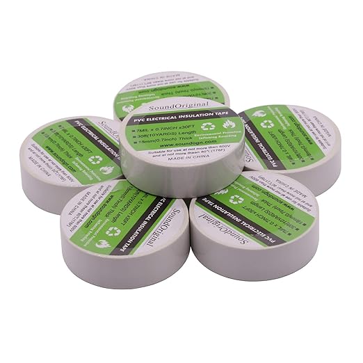 Electrical Tape White 6 Pack 3/4-Inch by 30 Feet, Voltage Level 600V Dustproof, Adhesive for General Home Vehicle Auto Car Power Circuit Wiring White