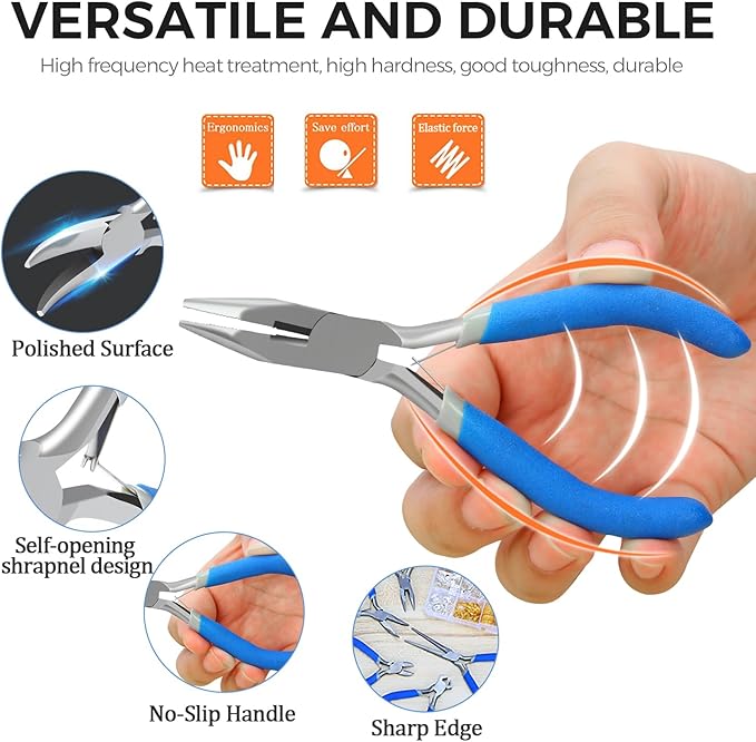 SOONAN 5 Pieces Mini Pliers, Long Lasting Tool Set Cable Cutters, Long Needle Nose, Long Nose, Nipper Bent Nose, End Cutting, Diagonal Cutting, Precision Pliers Set