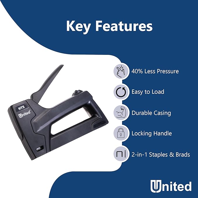 United Office Products HT5 Heavy Duty 2-in-1 Manual Staple Gun and Brad Nailer for Carpentry, Upholstery, Crafts, Professional and DIY Projects, Lightweight Plastic Body