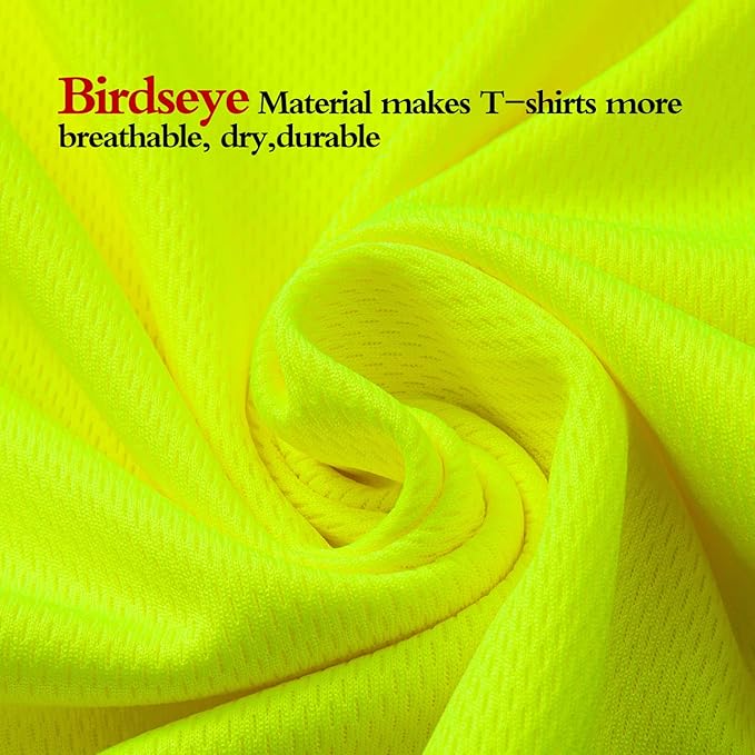 High Visibility Shirts Quick Dry Safety T Shirts with Reflective Strips and Pocket Short Sleeve Mesh Hi Vis Construction Work Class 2 Shirt for Men/Women Black Bottom Lime,Large
