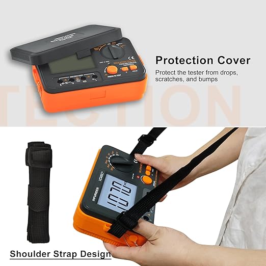 Digital Insulation Resistance Tester, Megohmmeter Ohm Meter YF-VC60B+, Voltage Tester 250/500/1000V, Megohm Meter with Backlight LCD Display, Data Hold