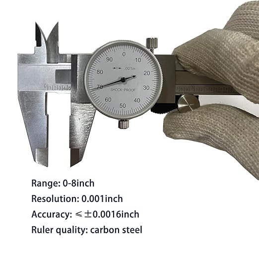 8 Inch Dial Caliper, MFQNENLK 4-Way Measurement Calipers, 0.001 Accuracy Imperial Shockproof Measuring Tool with Plastic Case (Dial Caliper 0-8" Range)