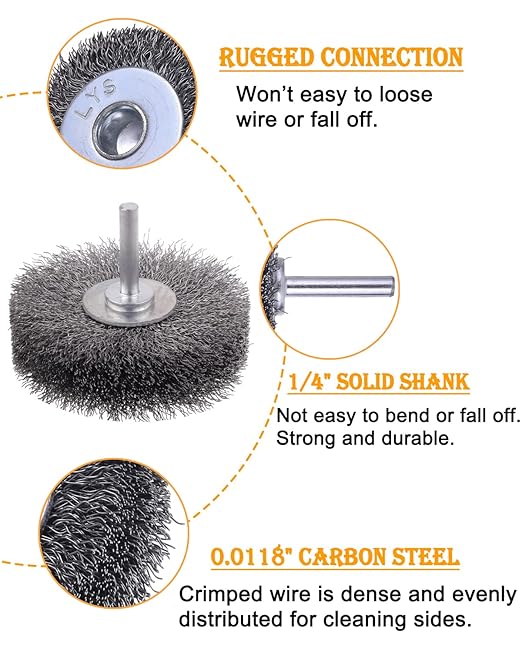 Rocaris 4 Pack Wire Wheel Brush for Drill Attachment, 3 Inch Heavy Duty Brushes for Paint, Rust & Corrosion Removal, 0.0118" Carbon Steel, 1/4in Shank, 20000RPM