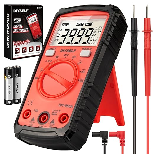 DIYSELF Digital Multimeter Tester 4000 Counts, Auto-Ranging Non-Contact Volt Meter for DC/AC Voltage, Capacitance, Resistance, Continuity, Multi Meter Electrical Tester with Test Leads