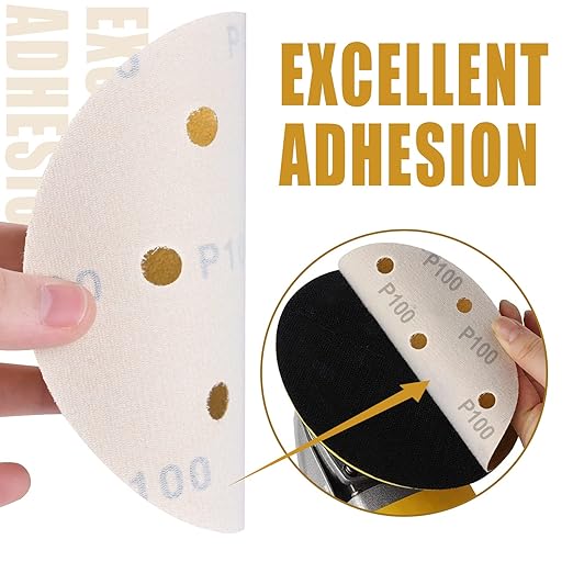 6 Inch - 6 Hole Hook and Loop Sanding Discs 100 Grit, Random Orbital Sandpaper for Automotive and Woodworking - 100 Pack