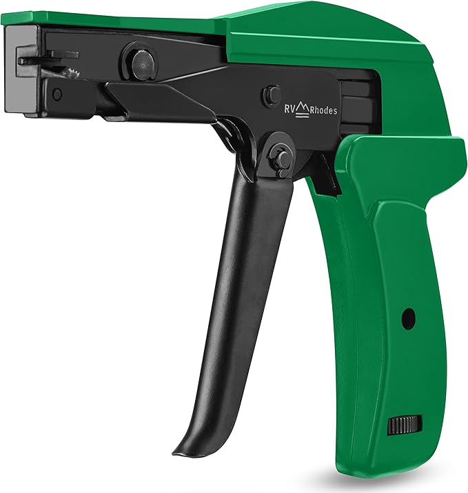 42711 Zip Tie Gun/Cable Tie Install Tool, Adjustable Tension with Built-In Cutter, for Nylon Ties up to 1/4”- Green
