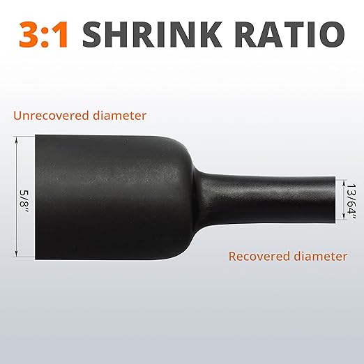 Wirefy 5/8" Heat Shrink Tubing - 3:1 Ratio - Adhesive Lined - a resistant Heat Shrink - Black - 50 Feet Roll
