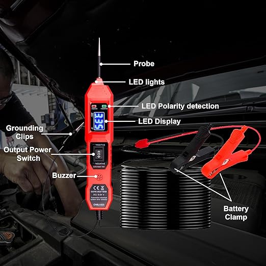 Multifunctional Car Circuit Tester,Digital Display Short Circuit Finder,6-24V AC/DC Car Power Tester, Component Activation Electrical Tester for Trailer Lights Testing/Continuity Testing