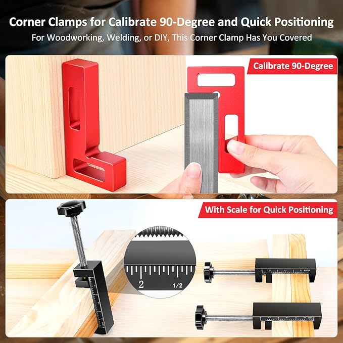 Corner Clamp for Woodworking, 90 Degree Corner Clamp, Right Angle Clamp Woodworking Tools, Aluminum Positioning Squares for Picture Frames, Cabinets, Drawers
