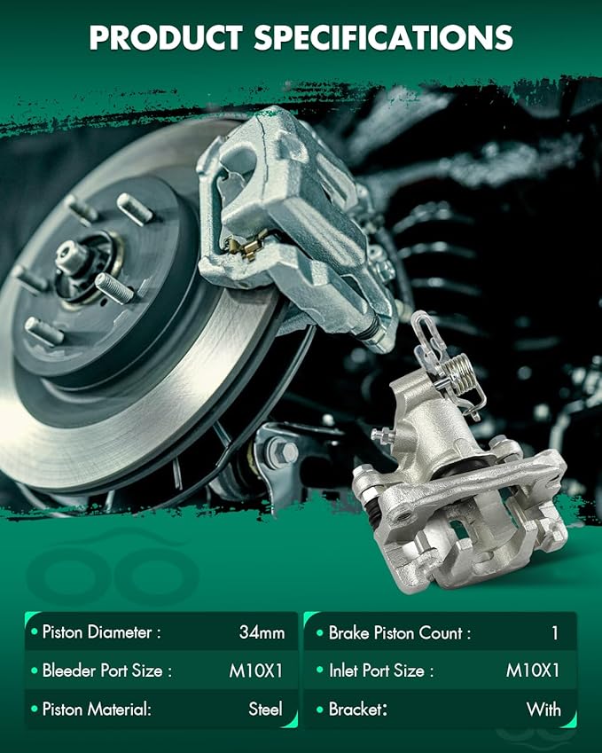 SCITOO 19-B2854 Rear Left Disc Brake Caliper w/Bracket Fit For Hyundai For Elantra 2001-2004,For Hyundai For Tiburon 2003-2004,For Kia For Spectra 2004, Single Piston