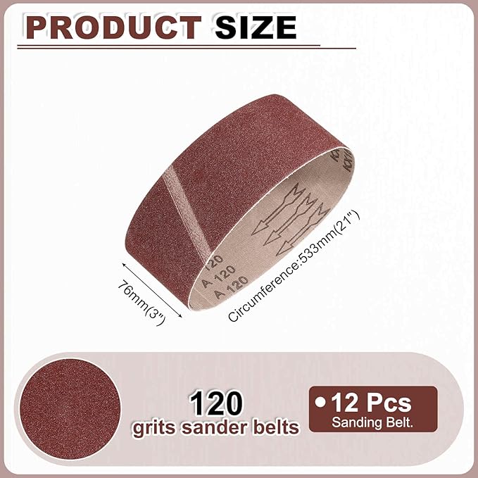 HARFINGTON 3 x 21 Inch Sanding Belts, 12 Pcs 120 Grits Aluminum Oxide Abrasive Belt Sander File Belt for Woodworking, Metal Polishing, Knife Sharpener