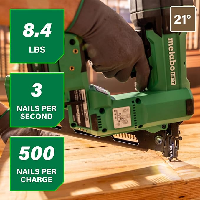 Metabo HPT 18V MultiVolt Cordless 21° Framing Nailer Kit, 3-1/2" Plastic Strip Framing Cordless Nailer, Power Tool with 4.0Ah Lithium Ion Battery, Drives 2" to 3-1/2" Nails, NR1890DRA