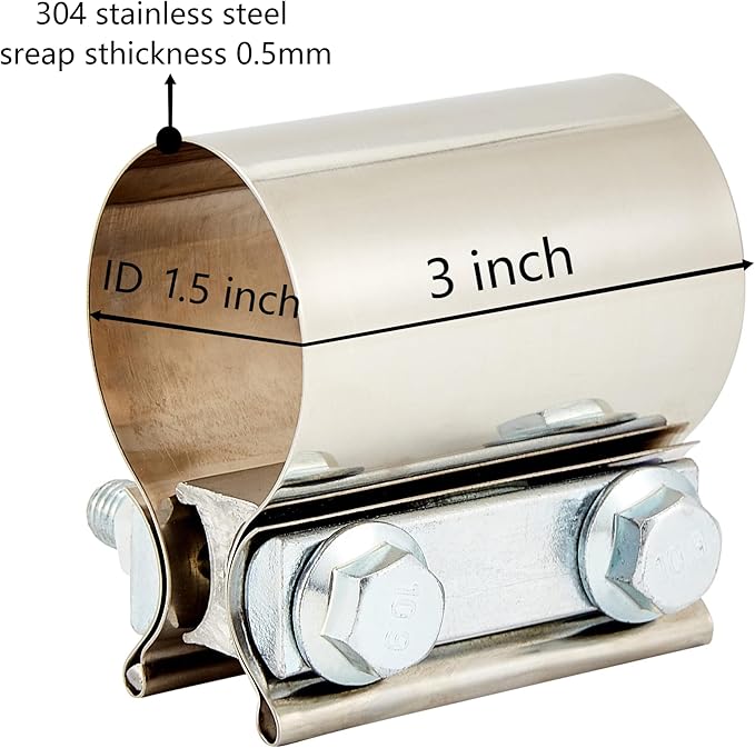 Butt Joint Band Clamps,Exhaust Muffler Clamp Exhaust Pipe Clamps Sleeve Stainless Steel (2, 1.5'')