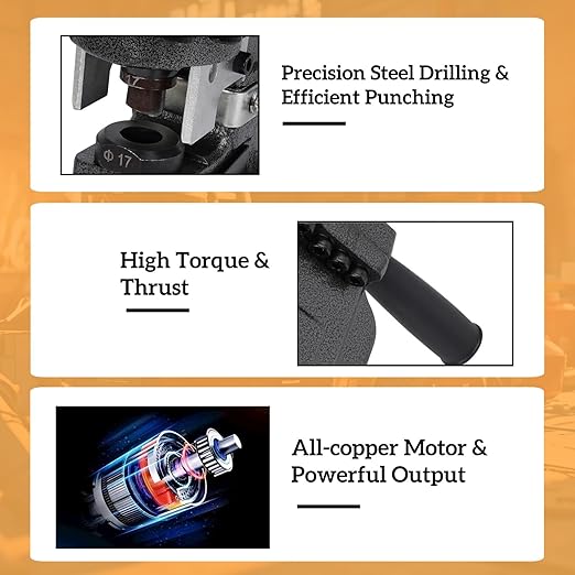 1300W Electric Hydraulic Hole Puncher with 5 Dies (Φ1/4", 3/8", 1/2", 11/16", 4/5") - Angle Steel Punching Machine for Steel, Iron, Aluminum, Copper Plates Mustrod