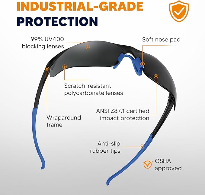 Safety Glasses Tinted 24 Pack, Protective Eyewear for Men Women UV Protection ANSI Z87.1, Safety Sunglasses Bulk Scratch Impact Resistant Eye Protection with Nose Pads for Construction Work Smoke