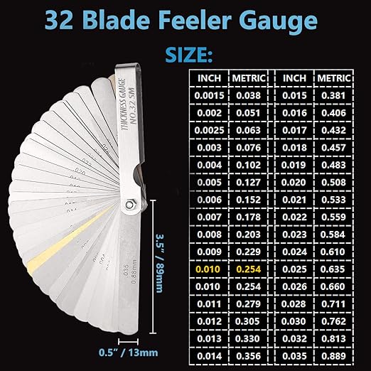 2 Pack Feeler Gauge 32 Blades Gauge 0.0015-0.035" and 1 Pack Offset Feeler Gauge 16 Blades 0.005-0.020", Stainless Steel Dual Marked Metric and Imperial Gap Measuring Tool