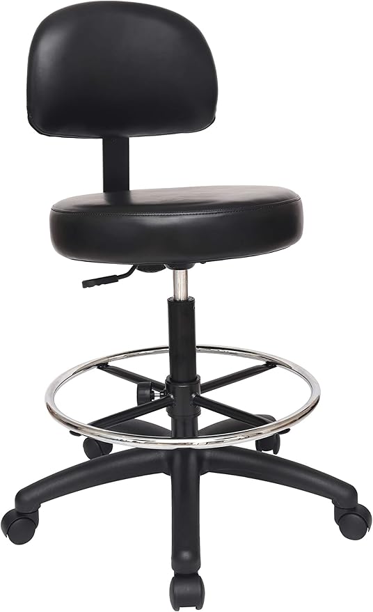 Chair Master Round Vinyl Chair/Stool-Black-for Garage, Counters, Shop, Kitchen, Computer Desks, Drafting Tables. EASY to CLEAN! (Soft Non-Marking Casters, Tall Bench/Drafting 24"-34")
